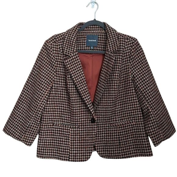 Modcloth Wool Informed Ensemble Brown Houndstooth Single Button Blazer Size XL - Picture 2 of 15